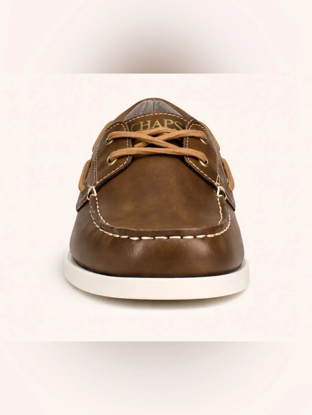 Chaps Brown Leather Moc Toe Boat Shoe
